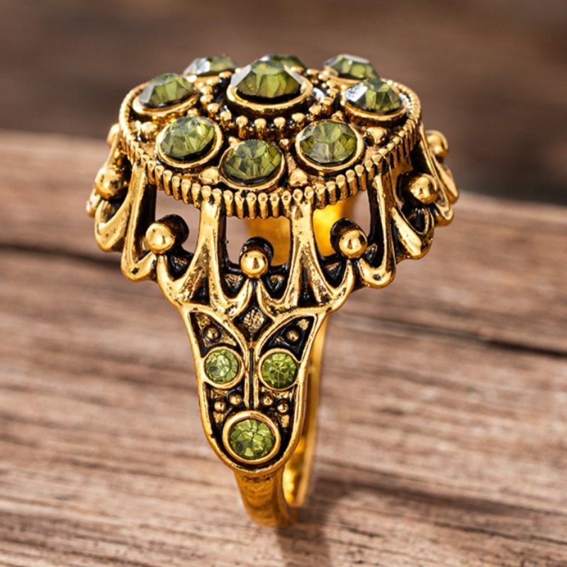 Women's Boho Vintage Plated Green Synthetic Zirconia Ring